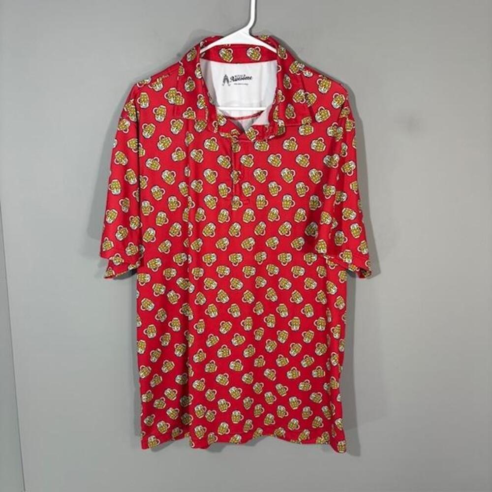 Royal & Awesome Polo Shirt Mens XL Red Beer Mug Golf Performance Stretch Top